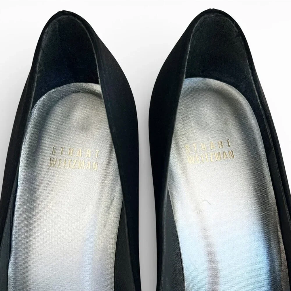 STUART WEITZMAN Vintage Y2K Black Crepe Pointed Toe Pumps 3” Heel Classic